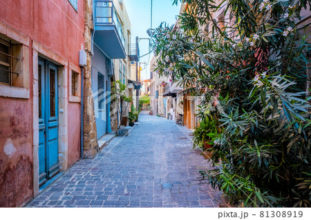 Scenic picturesque streets of Chania venetian town. Chania, Creete, Greece Scenic picturesque streets of Chania venetian town. Chania, Creete, Greece 81308919