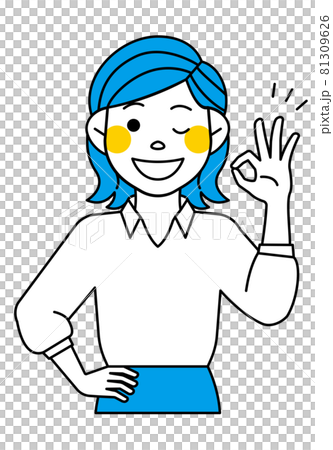 女性OK標誌淺藍白色上身 女性OK標誌淺藍白色上身 81309626