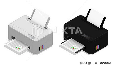 Isometric inkjet printer. Printing documents in office using copiers. Realistic 3D vector isolated on white background Isometric inkjet printer. Printing documents in office using copiers. Realistic 3D vector isolated on white background 81309668