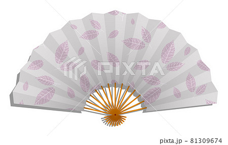 Realistic paper Female folding fan of Japanese geisha with pattern of plant leaves. Vector isolated on white background Realistic paper Female folding fan of Japanese geisha with pattern of plant leaves. Vector isolated on white background 81309674