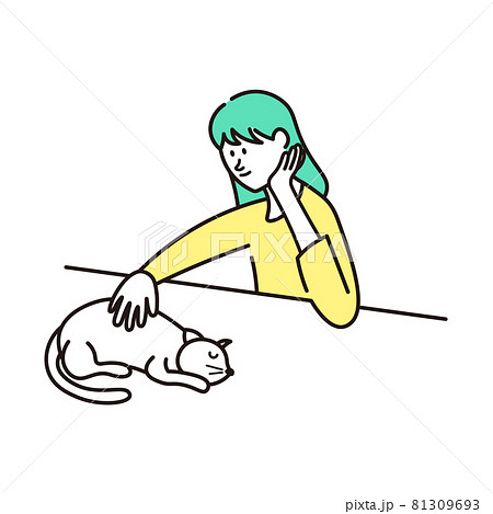 猫を撫でている人のイラスト素材