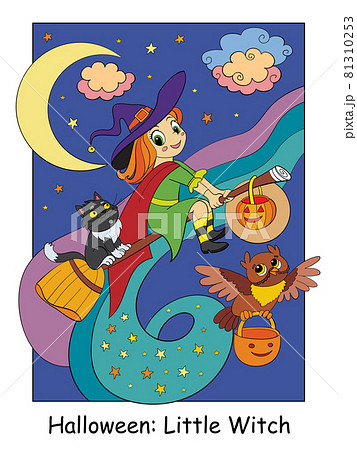 Halloween illustration cute witch flying on a broomstick Halloween illustration cute witch flying on a broomstick 81310253