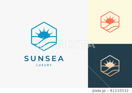 Sun and sea logo in simple and clean hexagon shape Sun and sea logo in simple and clean hexagon shape 81310532