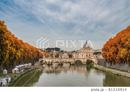 Rome Vatican, city skyline at Tiber River with autumn foliage season 81310914