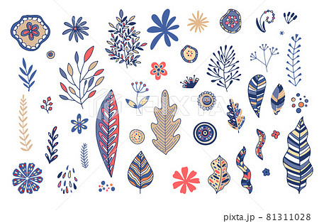 Collection of wild blooming meadow flowers isolated on white background. Bundle of wildflowers used in floristry. Set of decorative floral design elements. Flat colorful botanical vector illustration. 81311028