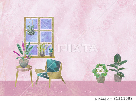 観葉植物とインテリアのイメージ　水彩　イラスト　住宅 81311698