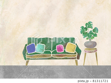 観葉植物とインテリアのイメージ　水彩　イラスト　住宅 81311721