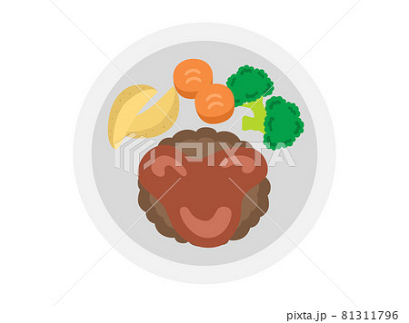 皿に盛られたハンバーグのイラストのイラスト素材