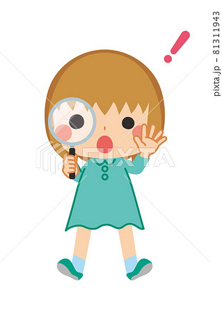新発見にビックリしている可愛い小さな女の子のイラスト 白背景 クリップアートのイラスト素材