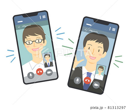 スマートフォンでビデオ通話をする男性と男性のイラスト 81313297