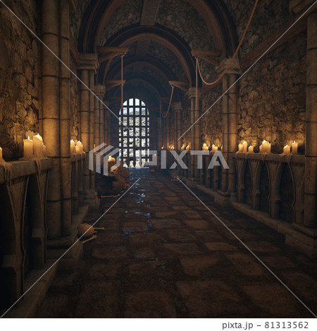 Fantasy medieval dungeon architecture construction 3d illustration Fantasy medieval dungeon architecture construction 3d illustration 81313562