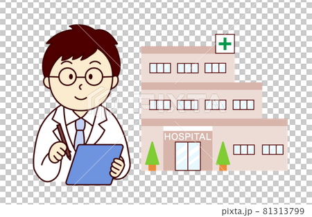 総合病院で診察する若い男性医師のイラスト 81313799