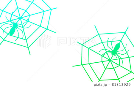 緑の蜘蛛の巣と蜘蛛シルエットの白背景のイラスト素材