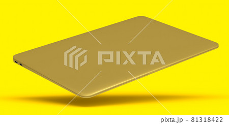 Realistic aluminum laptop with empty white screen isolated on yellow background. 81318422