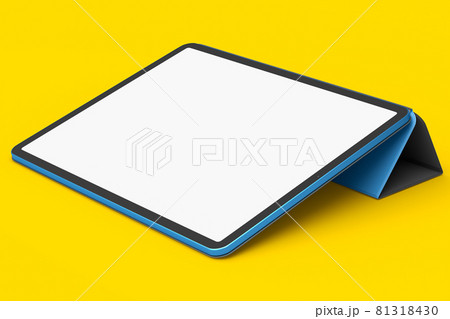 Computer tablet with cover case isolated on yellow background. Computer tablet with cover case isolated on yellow background. 81318430