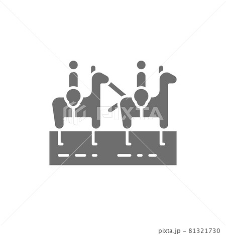 People on camels, caravan, desert tourism grey icon. People on camels, caravan, desert tourism grey icon. 81321730