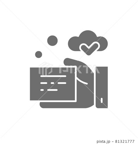 Hand with receipt, signed prescription, quality control grey icon. Hand with receipt, signed prescription, quality control grey icon. 81321777