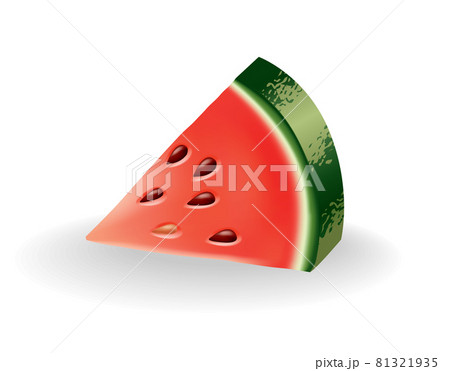 Watermelon natural sweet food. Icon of ripe red fruit cut on slice in 3d realistic cartoon style. Fresh and juicy colorful berry isolated on white background 81321935