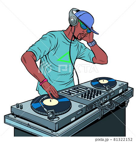 Black Man Dj On Vinyl Turntables Concert Music のイラスト素材