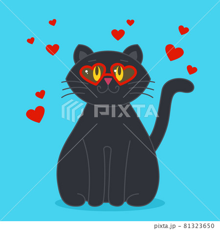 Cat in red sunglasses in the shape of hearts card 81323650