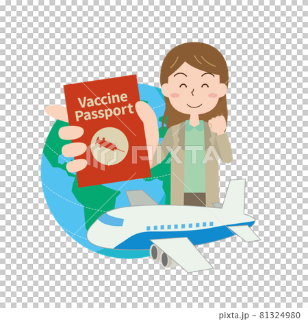 A woman traveling abroad with a vaccine passport 81324980