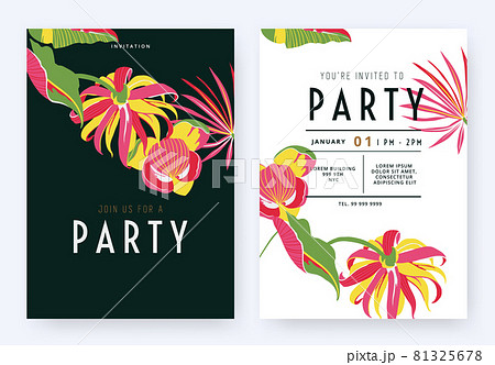 Floral party invitation card template design, colorful Cananga odorata, Magnolia coco 81325678