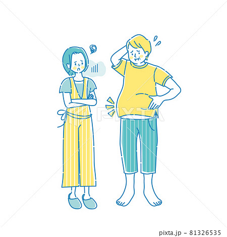幸せ太りした男性と困った顔の女性 幸せ太りした男性と困った顔の女性 81326535