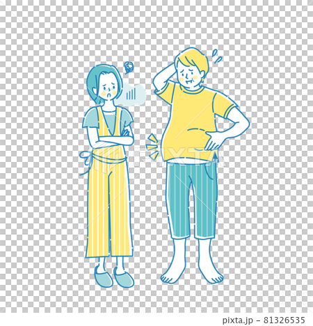 Happy fat man and troubled face woman Happy fat man and troubled face woman 81326535