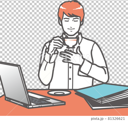 お茶を飲み心を落ち着かせる男性 81326621