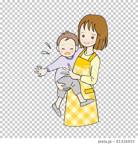 女性 保母さんに抱かれて泣いている男の子 女性 保母さんに抱かれて泣いている男の子 81326855