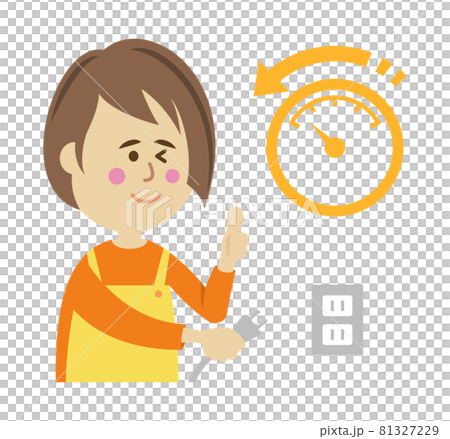 Illustration image of a housewife who unplugs and saves electricity 81327229