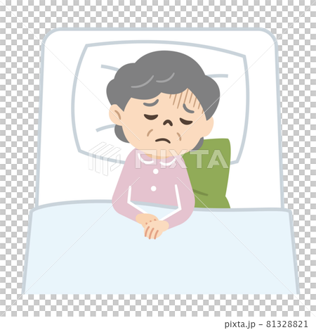 寝たきりで落ち込むシニア女性 81328821