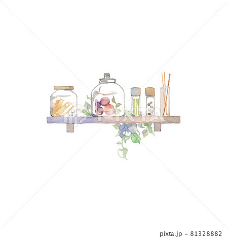 キッチンの素材、シェルフと調味料と植物 81328882