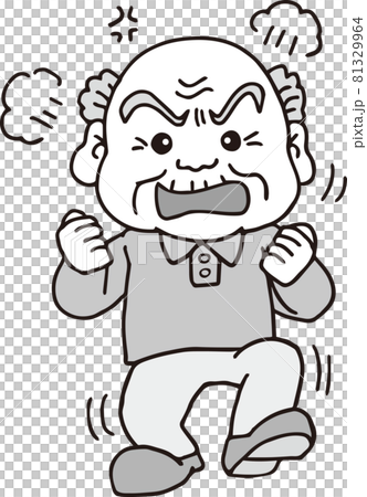 怒っている高齢男性_80代_モノクロ_全身 怒っている高齢男性_80代_モノクロ_全身 81329964