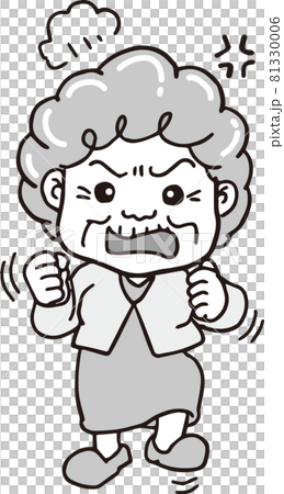 怒っている高齢女性_80代_モノクロ_全身 怒っている高齢女性_80代_モノクロ_全身 81330006