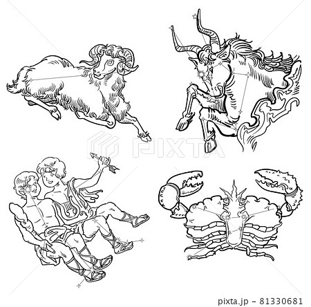 黄道十二星座セット-おひつじ・おうし・ふたご・かにの星座線 黄道十二星座セット-おひつじ・おうし・ふたご・かにの星座線 81330681