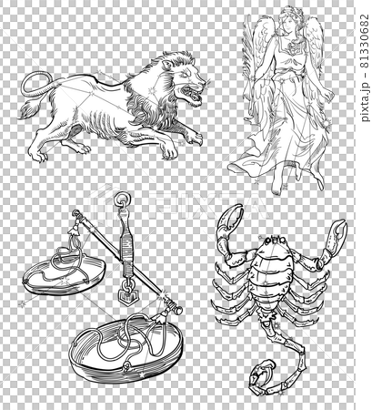 Zodiac 生肖組 - 石獅、處女、平衡和蝎子的星座線 81330682