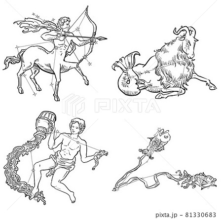 黄道十二星座セット-いて・やぎ・みずがめ・うおの星座線 81330683