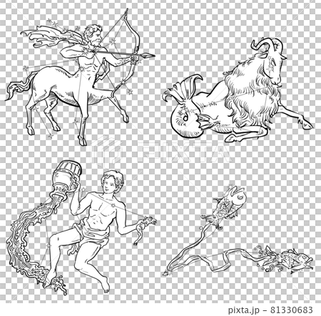 黄道十二星座セット-いて・やぎ・みずがめ・うおの星座線 81330683