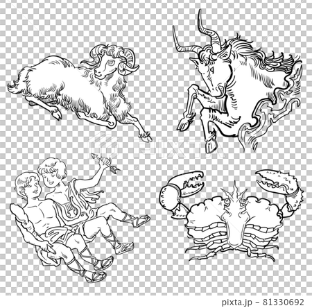 Zodiac constellation set-Aries, Taurus, Futago, Crab 81330692