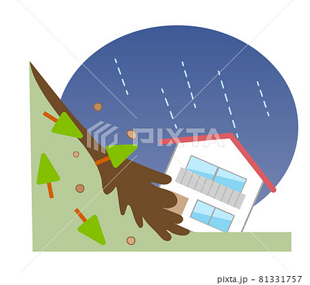 土砂崩れと防災に関する住宅アイコンイラストのイラスト素材