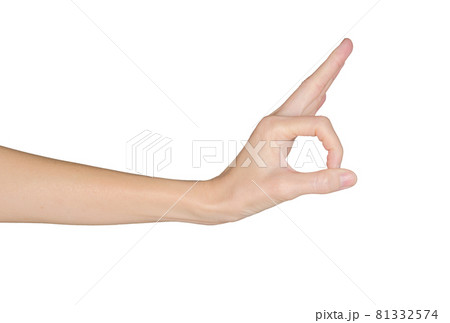 Closeup of female hand agree or ok. Isolated on white background 81332574