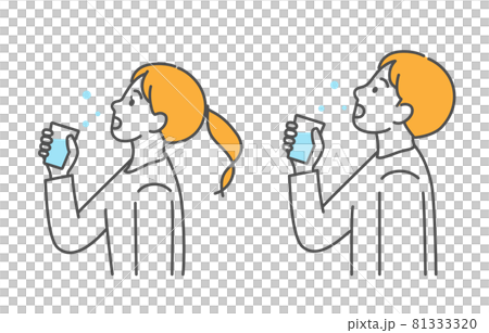 うがいをする男性と女性　感染症予防イラスト 81333320