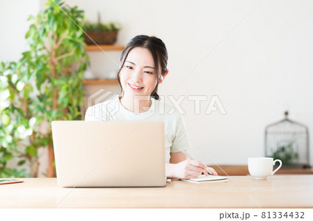 テレワークでビデオ会議中の女性 テレワークでビデオ会議中の女性 81334432