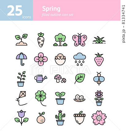 Spring filled outline icon set. Vector and Illustration. Spring filled outline icon set. Vector and Illustration. 81334741