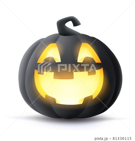 Jack O Lantern. 3D illustration of Halloween black dark pumpkin with glowing funny face expression. Isolated. Jack O Lantern. 3D illustration of Halloween black dark pumpkin with glowing funny face expression. Isolated. 81336115