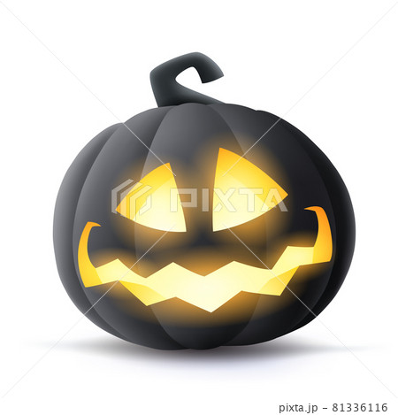 Jack O Lantern. 3D illustration of Halloween black dark pumpkin with glowing funny face expression. Isolated. Jack O Lantern. 3D illustration of Halloween black dark pumpkin with glowing funny face expression. Isolated. 81336116
