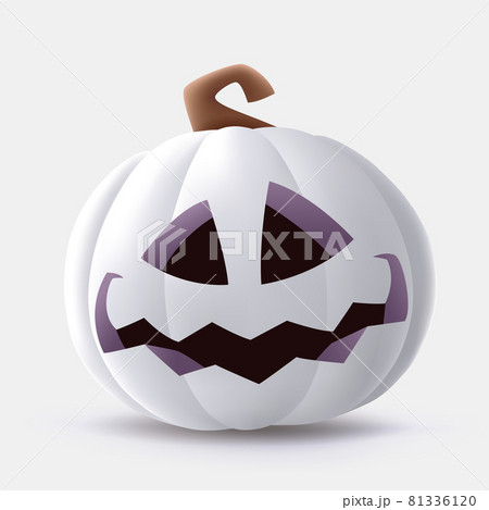 Jack O Lantern. 3D illustration of Halloween white pumpkin with funny face expression. Isolated. 81336120