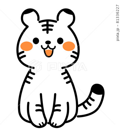 座っている白虎のイラストのイラスト素材