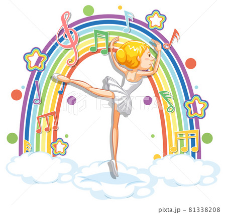 Ballerina dancing on the cloud with melody symbols on rainbow 81338208